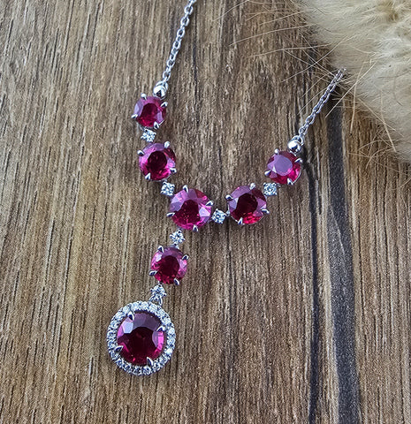 Ruby and diamond halo statement necklace