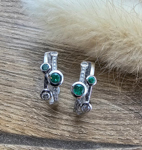 Emerald and diamond bubble hoop earrings