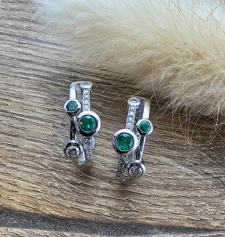 Emerald and diamond bubble hoop earrings