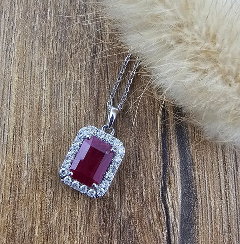 Large octagonal ruby halo pendant