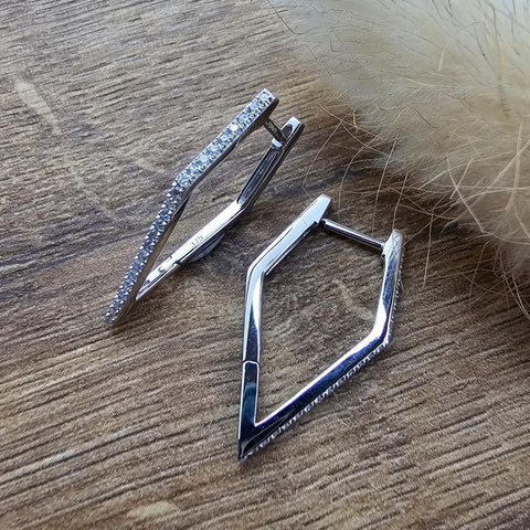 Long diamond v shaped hoop earrings