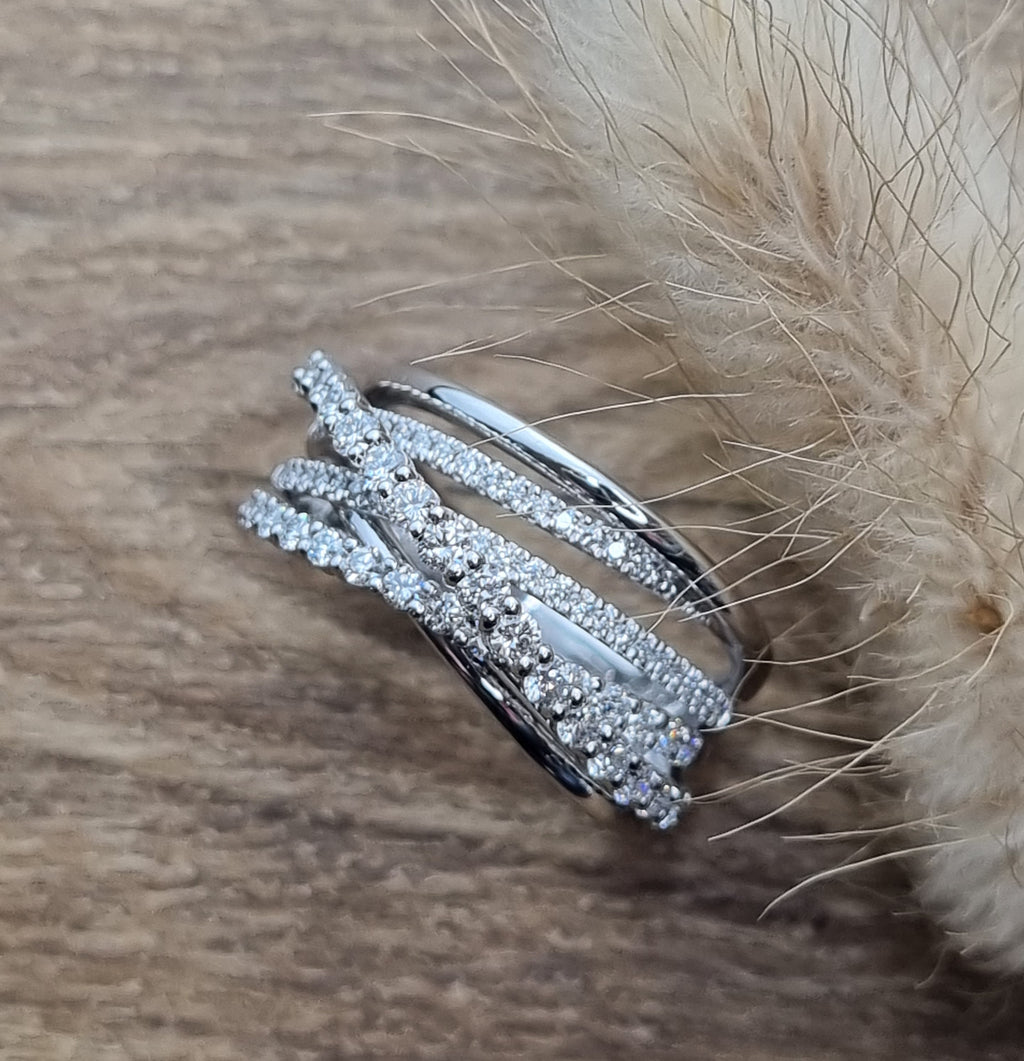 Multi row wrapped diamond ring