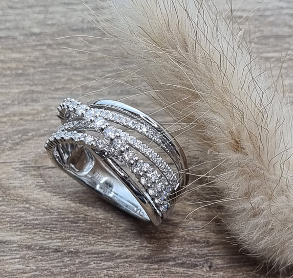 Multi row wrapped diamond ring