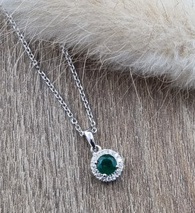 Round emerald halo pendant