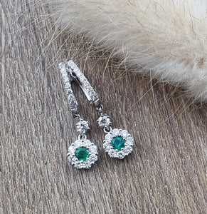 Emerald and diamond hoop drop earrings