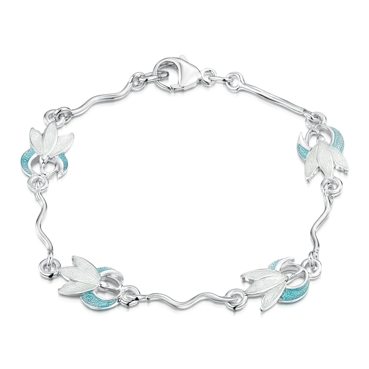Snowdrop 4-flower Sterling Silver Bracelet in Leaf Enamel