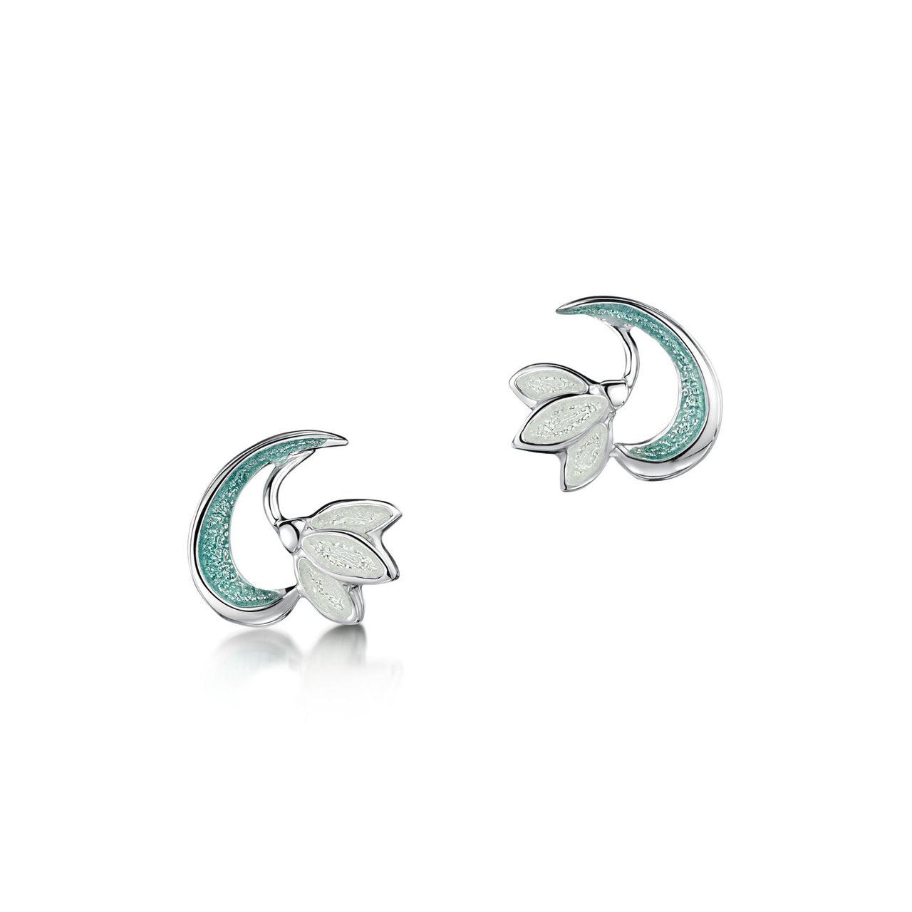 Snowdrop Sterling Silver Stud Earrings in Leaf Enamel