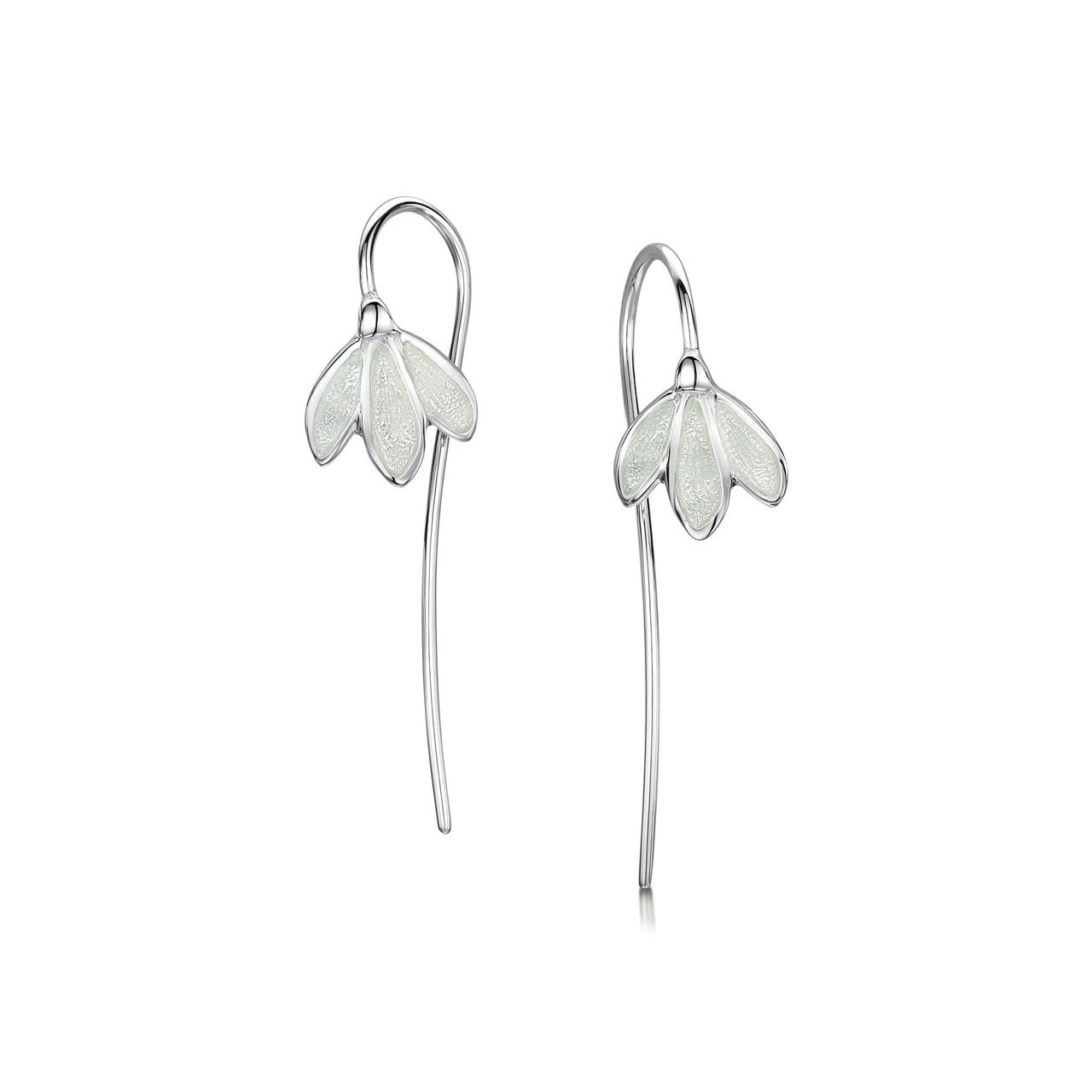 Snowdrop Sterling Silver Stem Earrings in Crystal Enamel