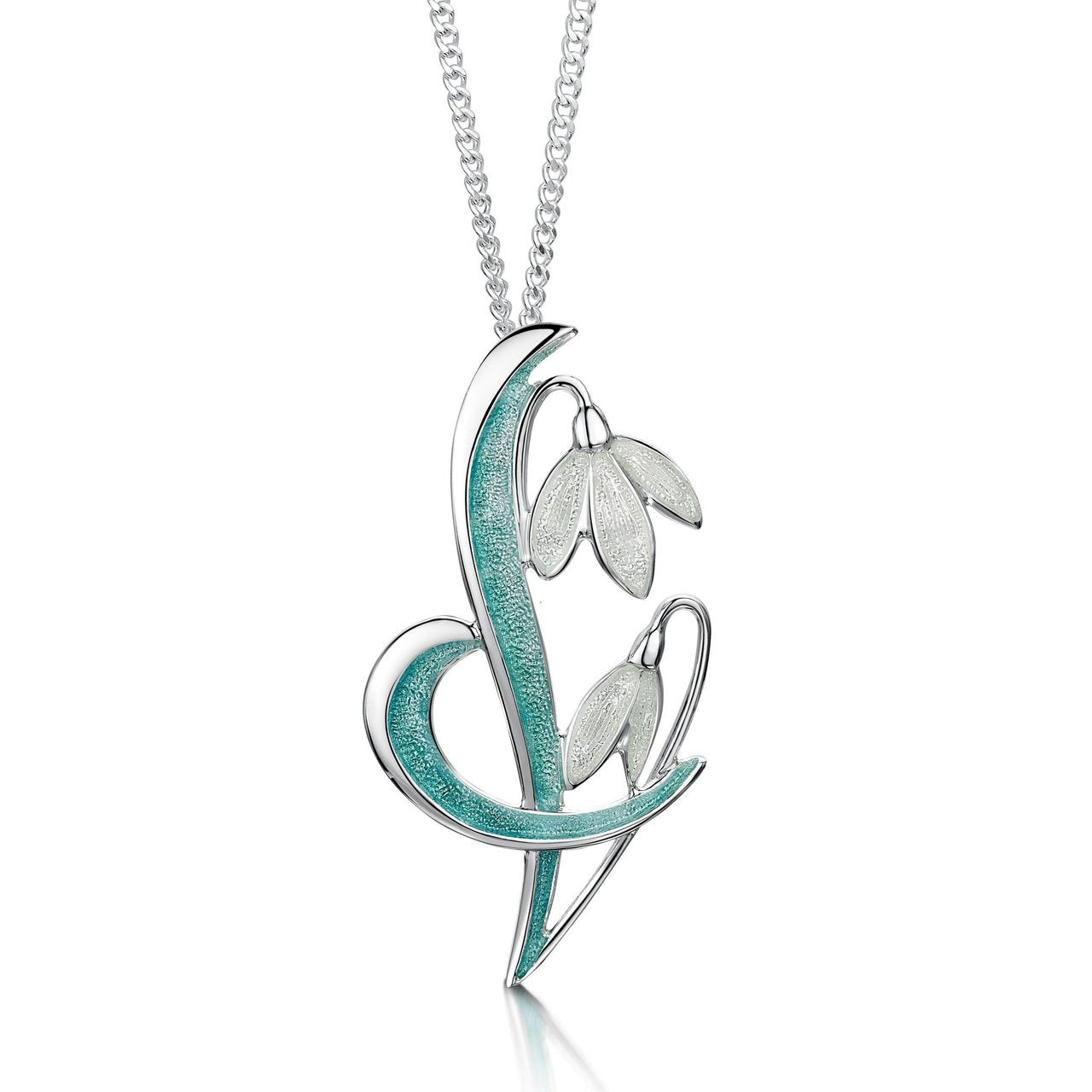 Snowdrop Sterling Silver Pendant Necklace in Leaf Enamel