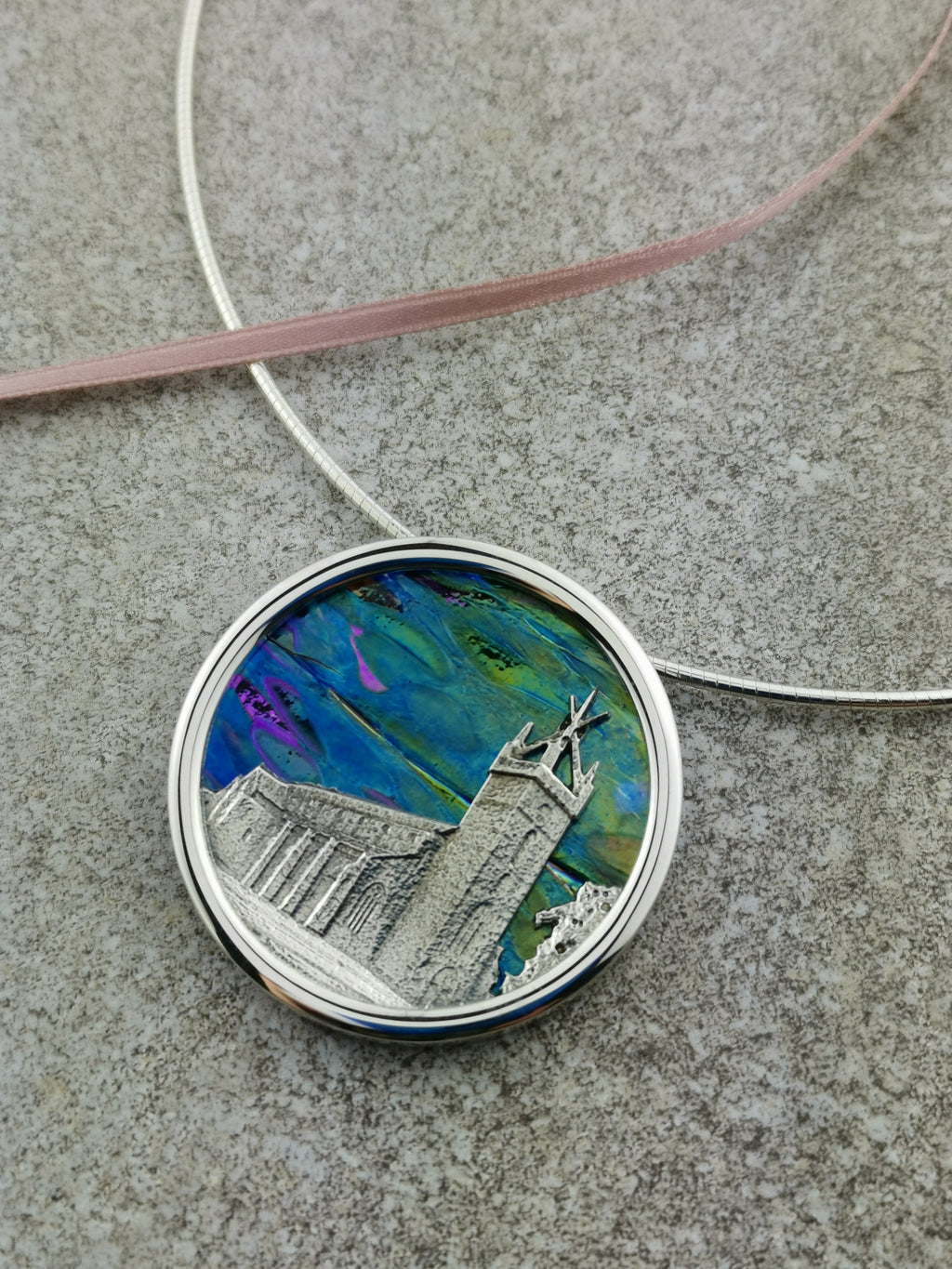 Limited Edition Dichroic Glass St Michael's Church Necklace