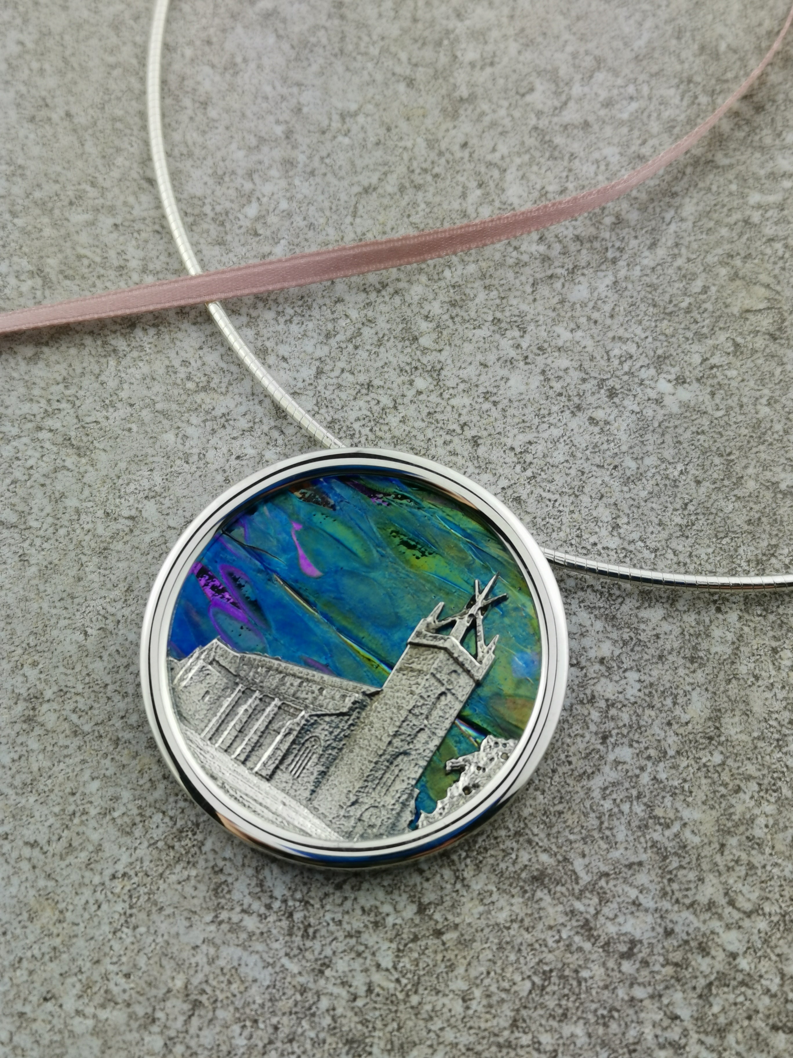 Limited Edition Dichroic Glass St Michael's Church Necklace
