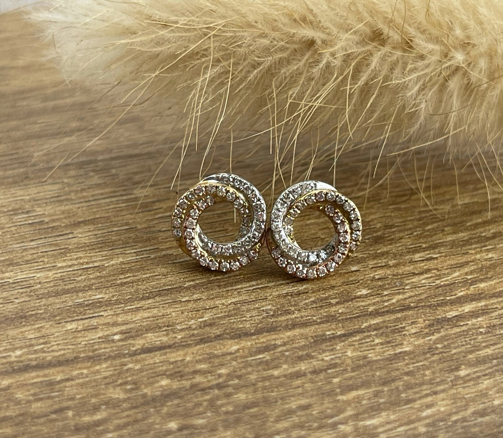 Three colour gold diamond knot earrings