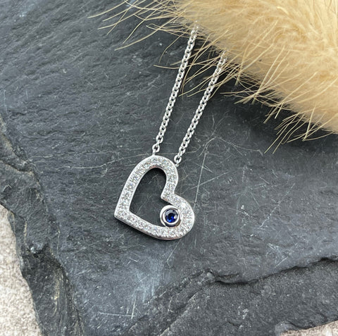 Diamond and sapphire heart floating bubble pendant