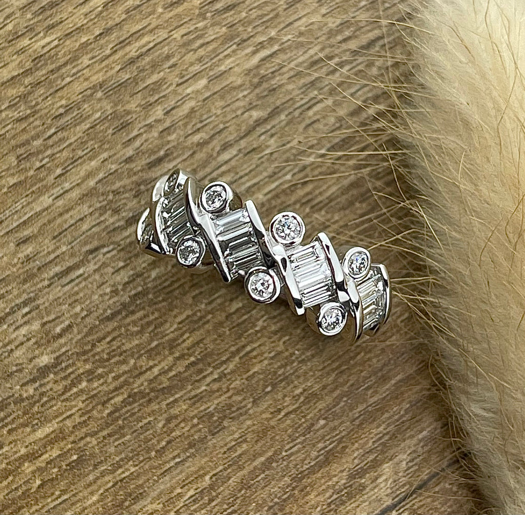 Diagonal baguette diamond dress ring