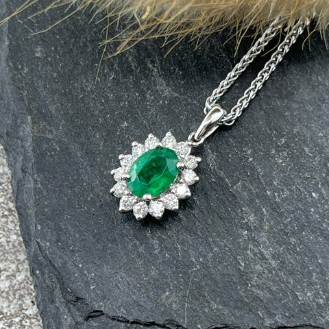 Oval emerald cluster pendant