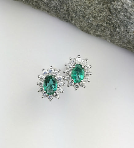 Emerald and diamond cluster earrings