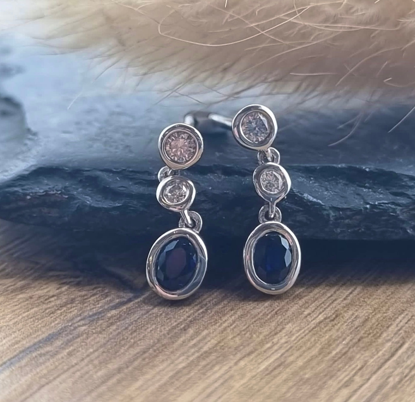 Sapphire and diamond bubble drop earrings