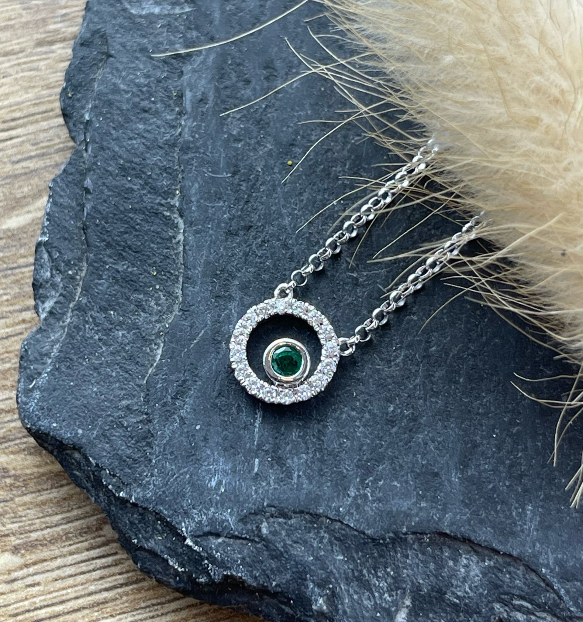 Emerald floating bubble circle pendant
