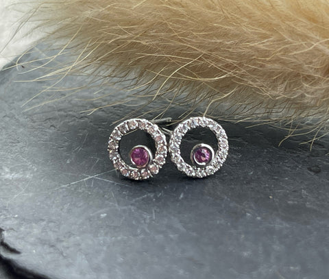 Pink sapphire bubble circle earrings