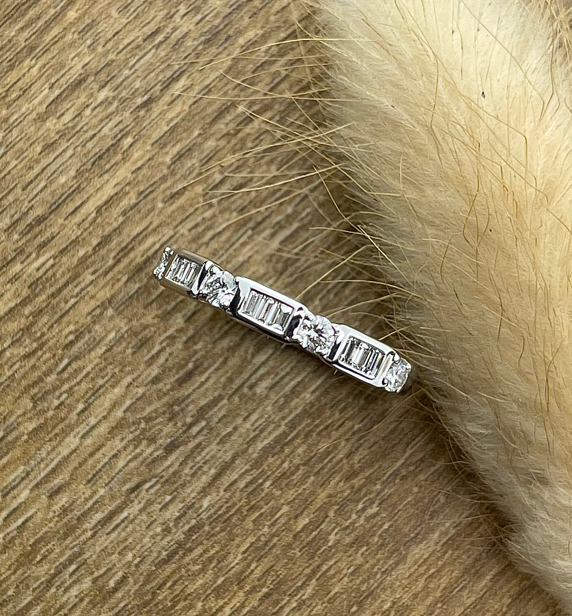 Channel set baguette and round diamond band