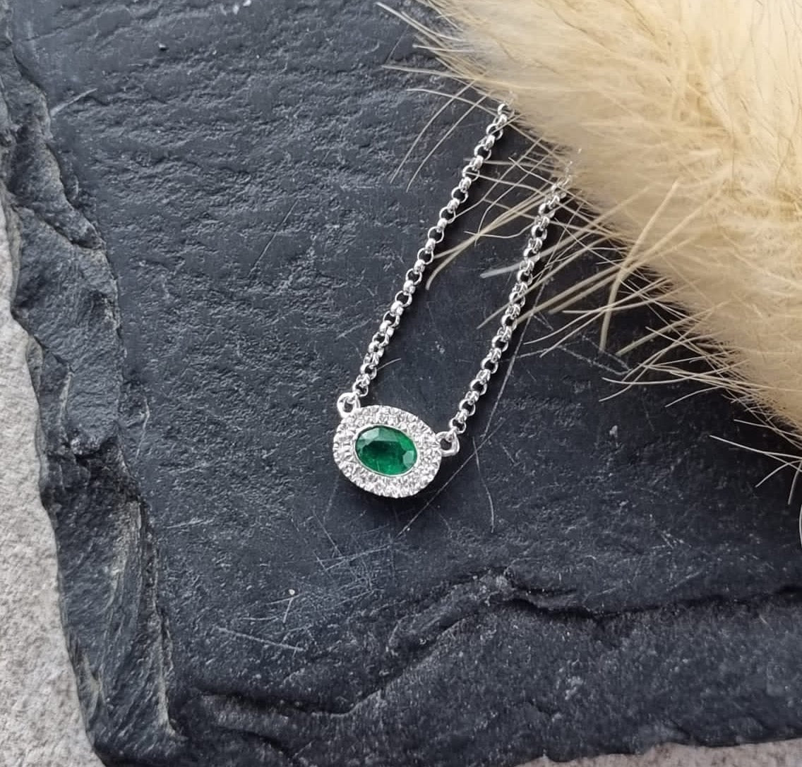 Oval emerald halo petite pendant