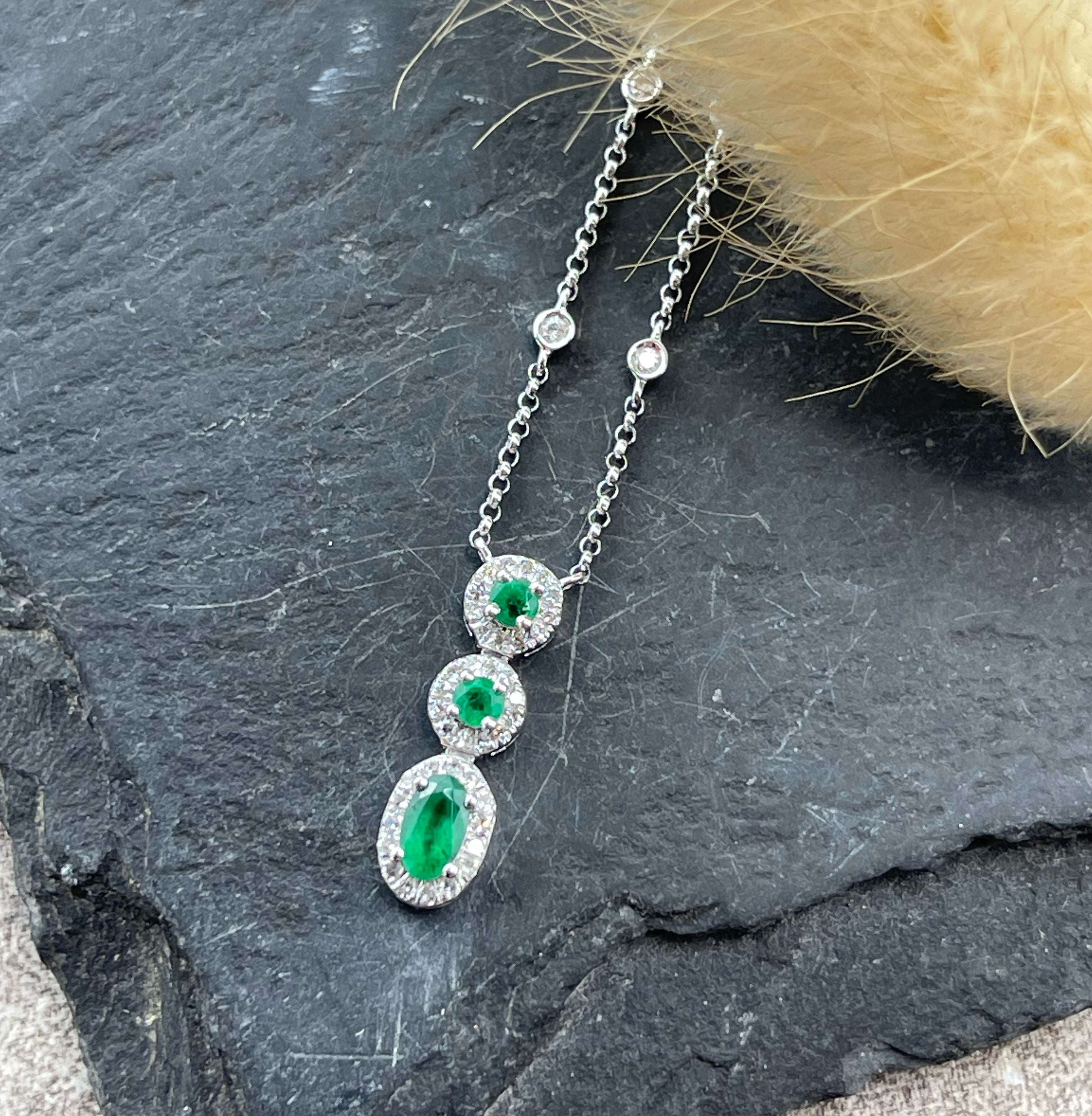 Emerald and diamond drop pendant