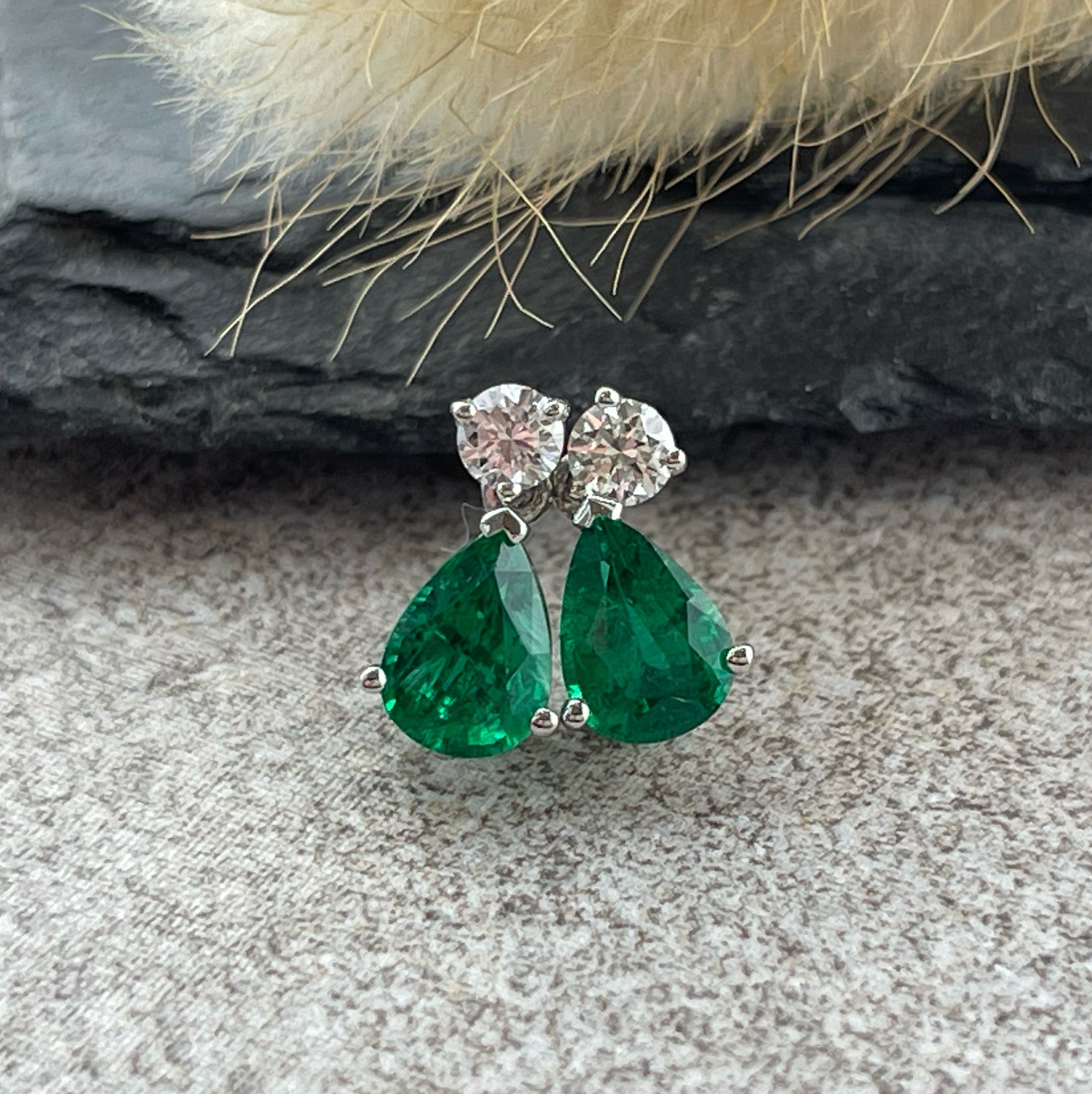Pear cut emerald drop earrings