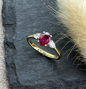 Ruby and pear diamond ring