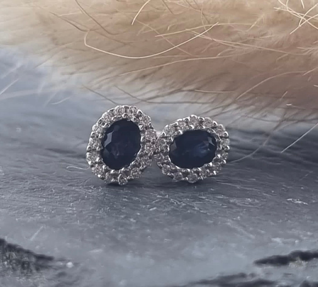 Oval sapphire halo stud earrings