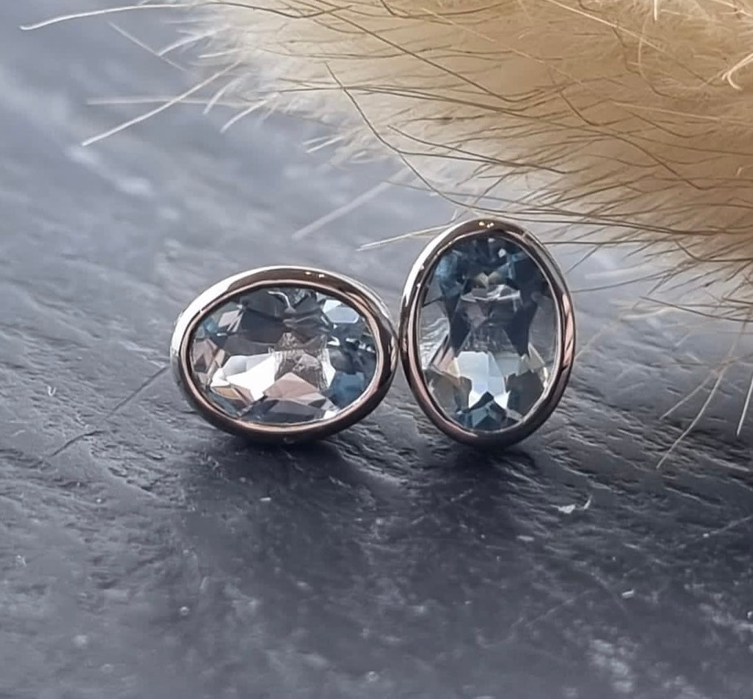 Aquamarine oval stud earrings