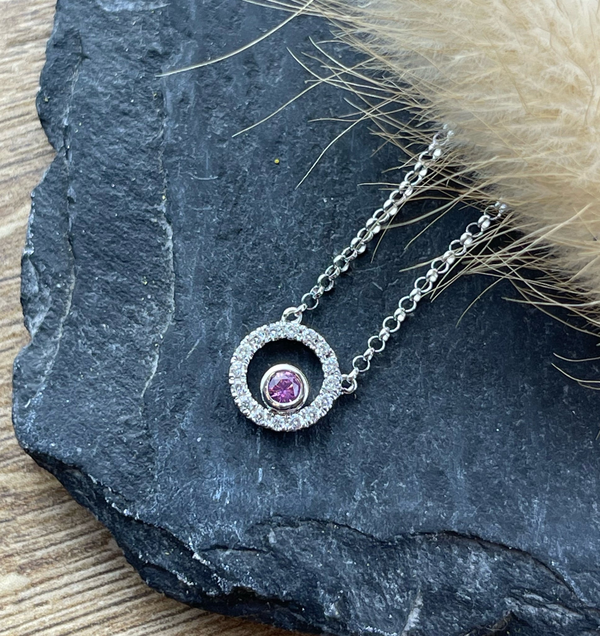 Pink sapphire bubble circle pendant