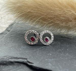Ruby and diamond floating circle earrings