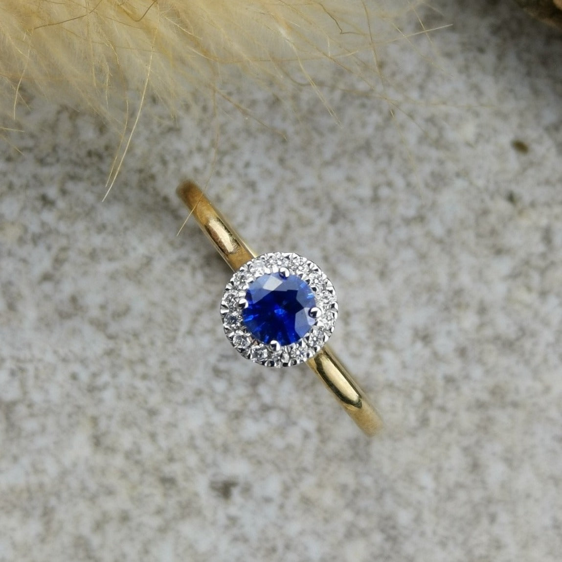 Round sapphire halo ring