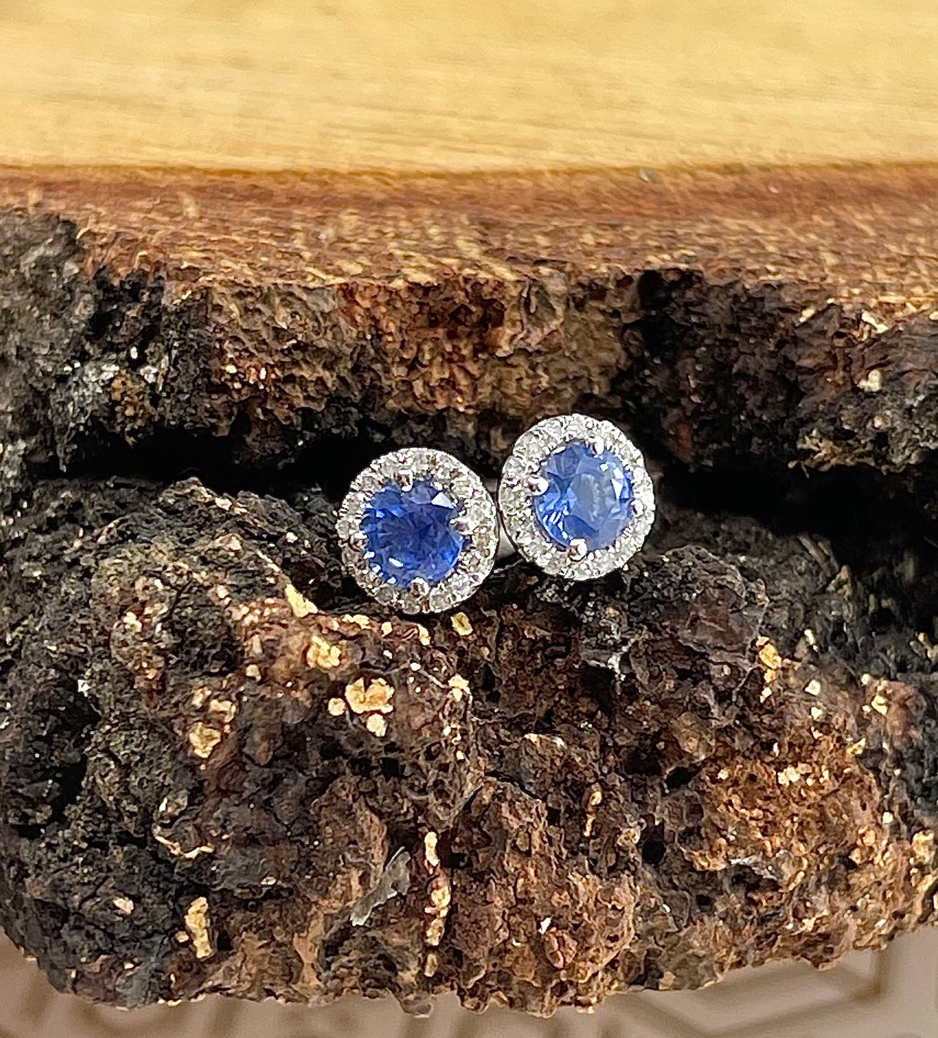 Round sapphire halo earrings