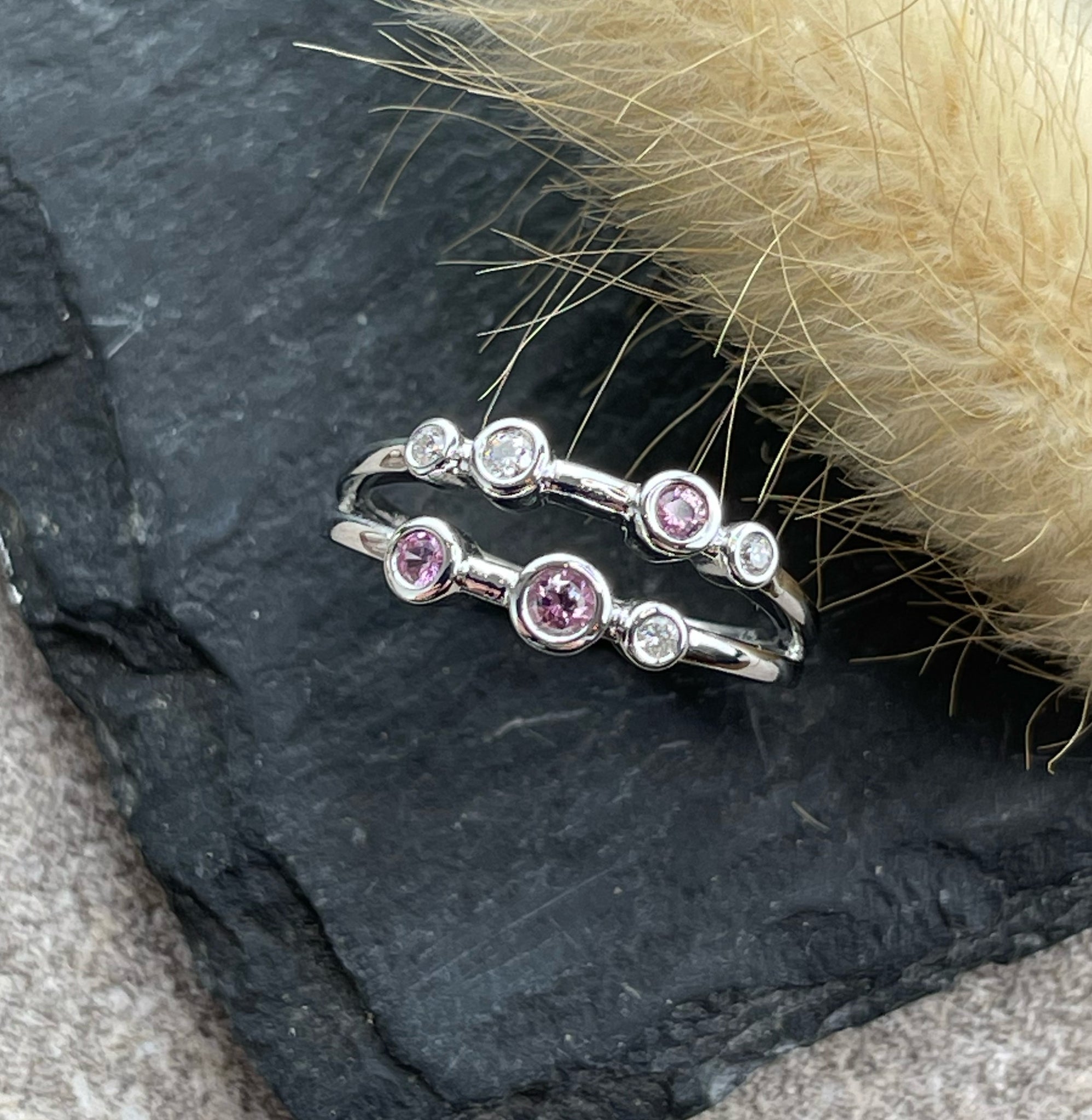 Pink sapphire and diamond bubble ring