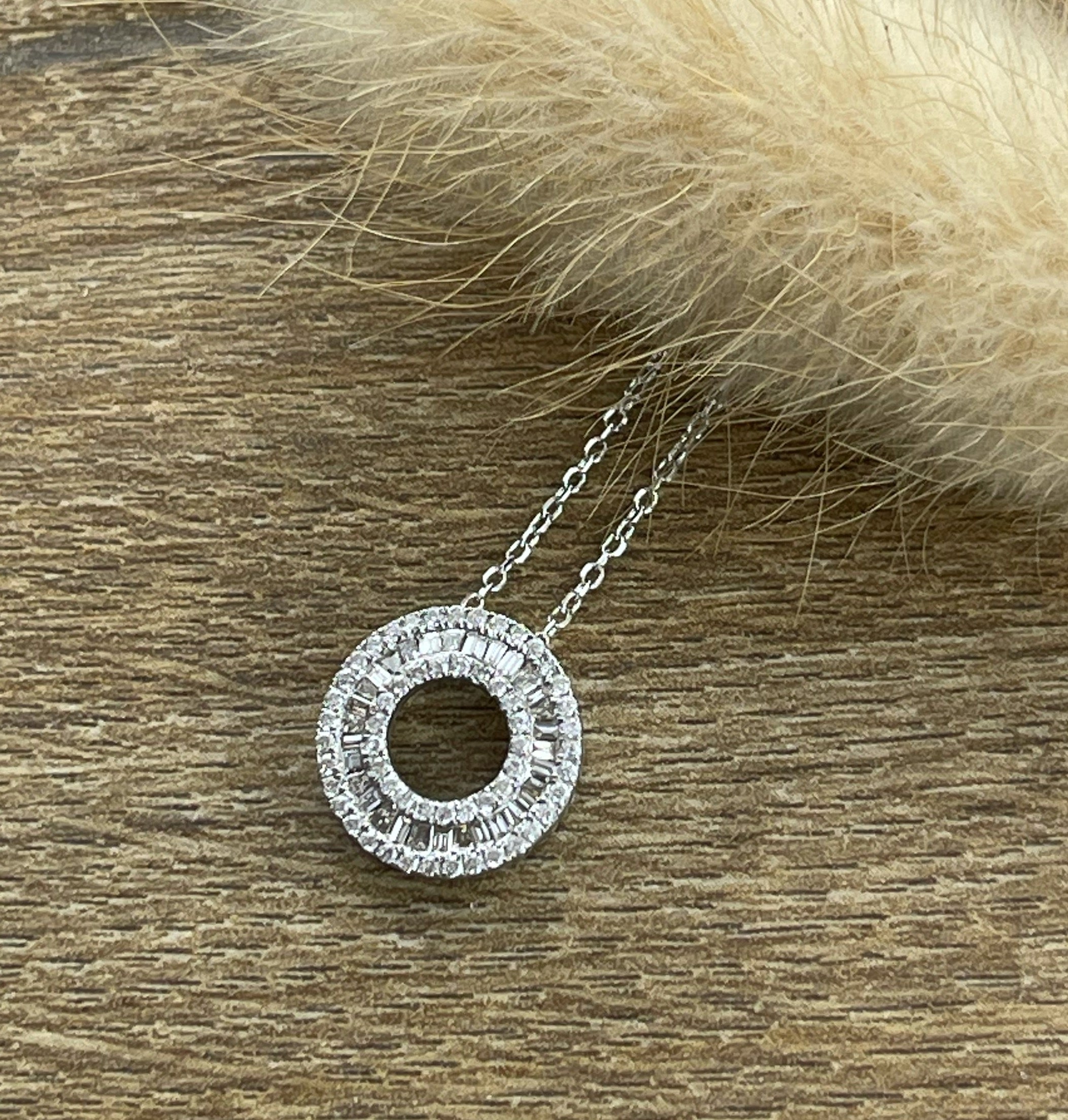 Baguette diamond circle pendant