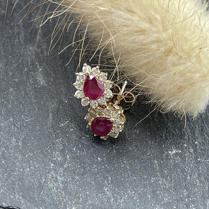 Pear shaped ruby and diamond cluster earrings