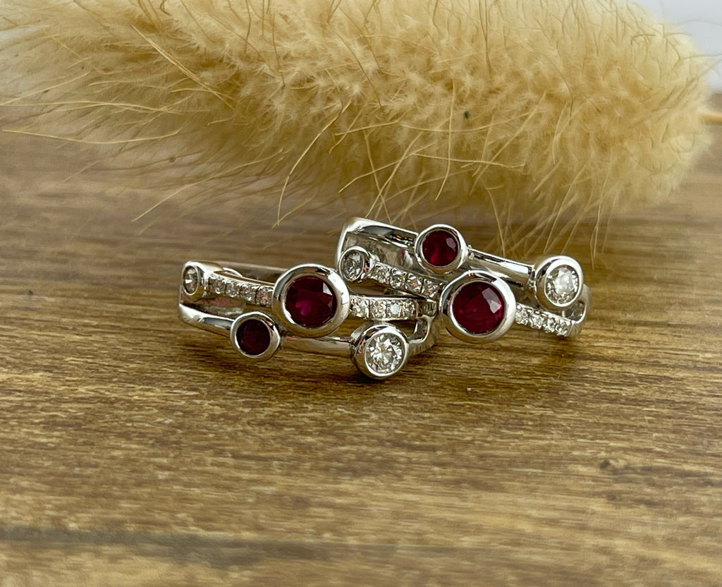 Ruby and diamond bubble hoop earrings