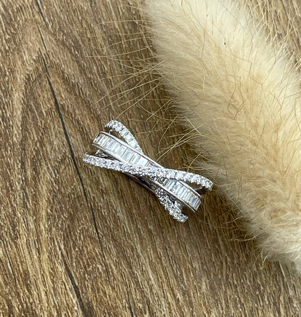 Triple row layered diamond ring