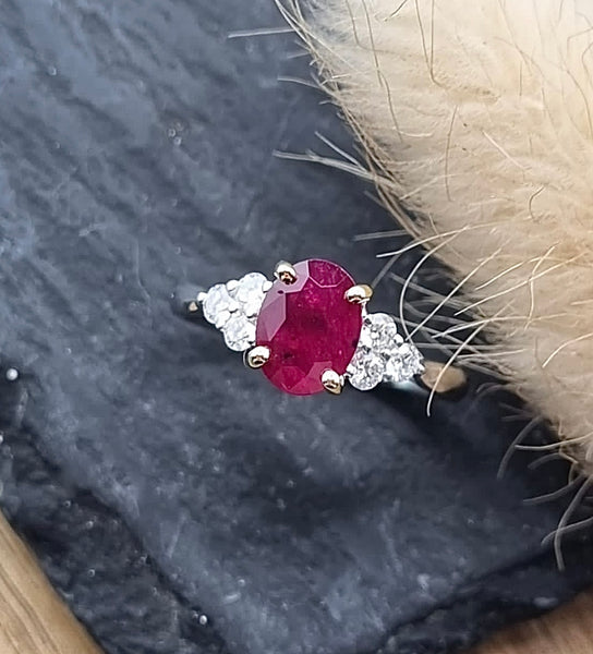 Large oval ruby trefoil ring