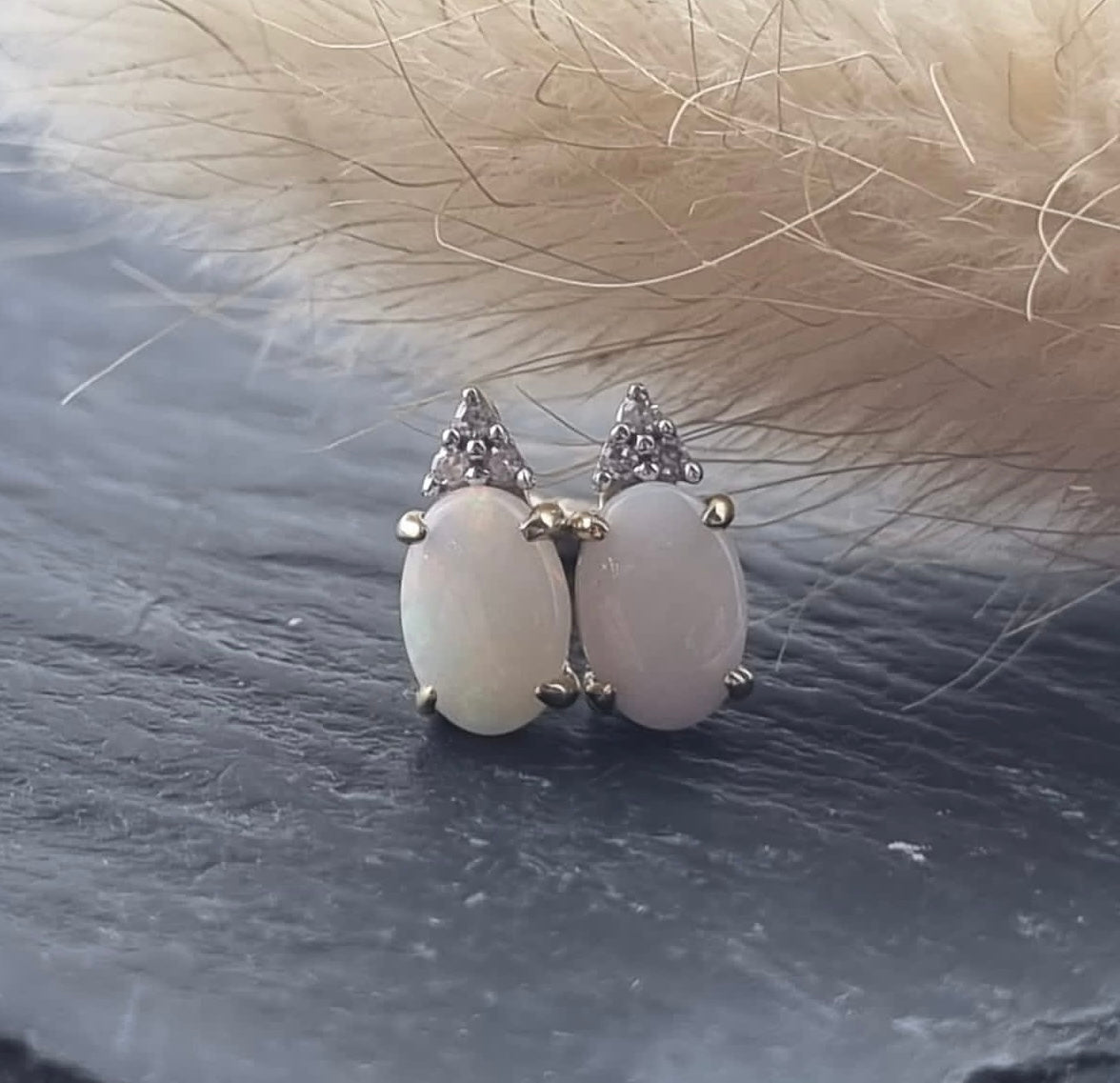 Oval opal stud earrings