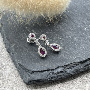 Pear shaped ruby and diamond drop earrings