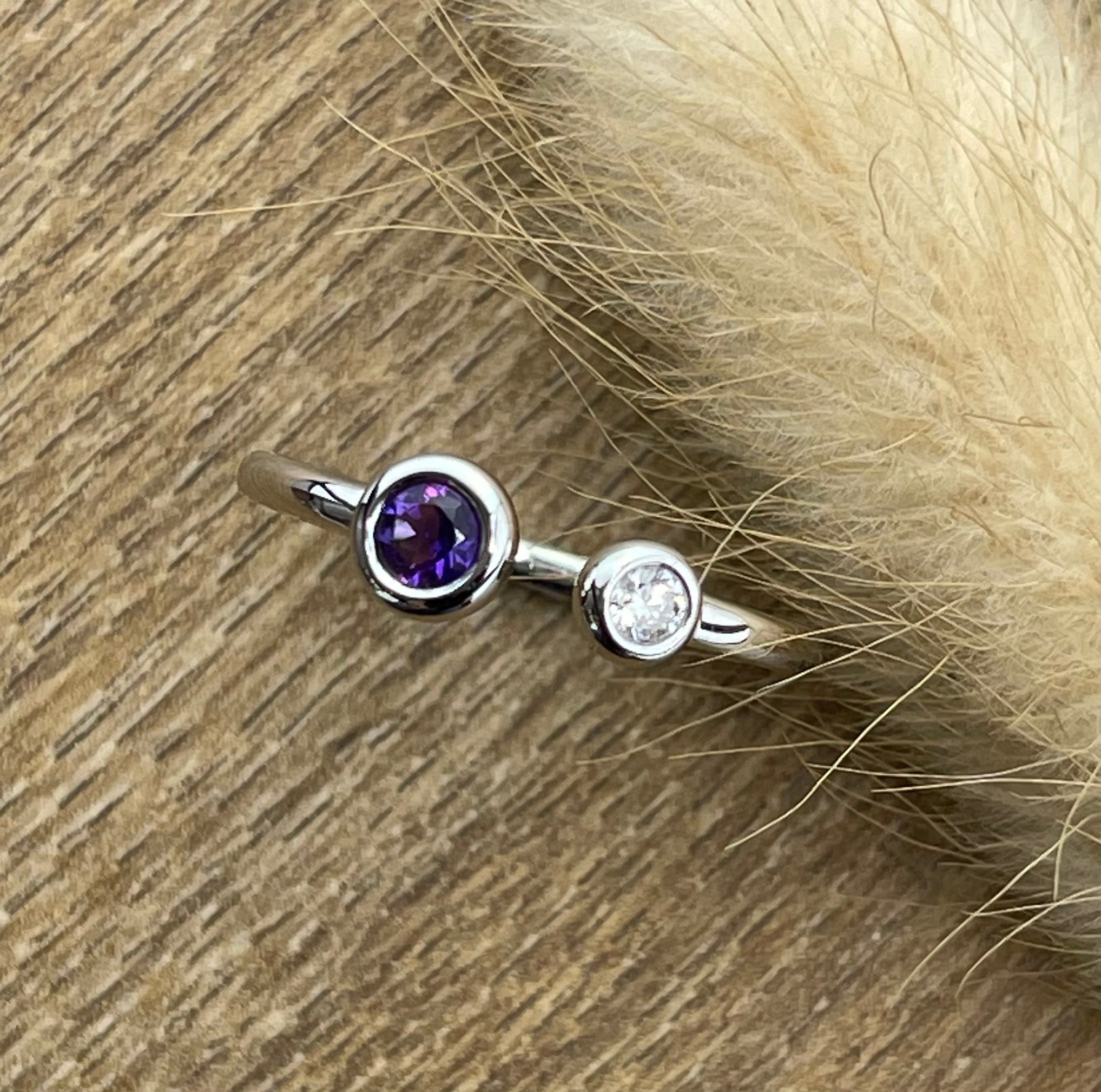Open amethyst and diamond ring