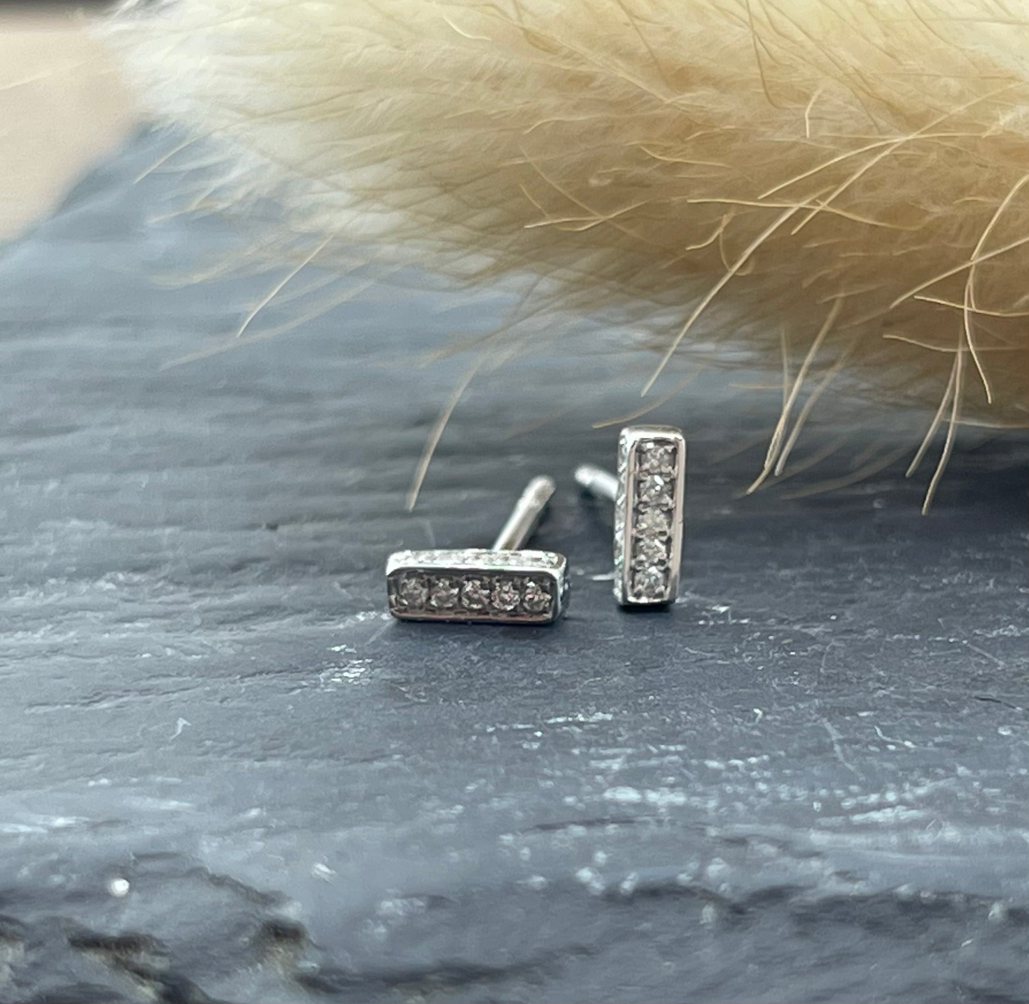 Tiny diamond bar stud earrings