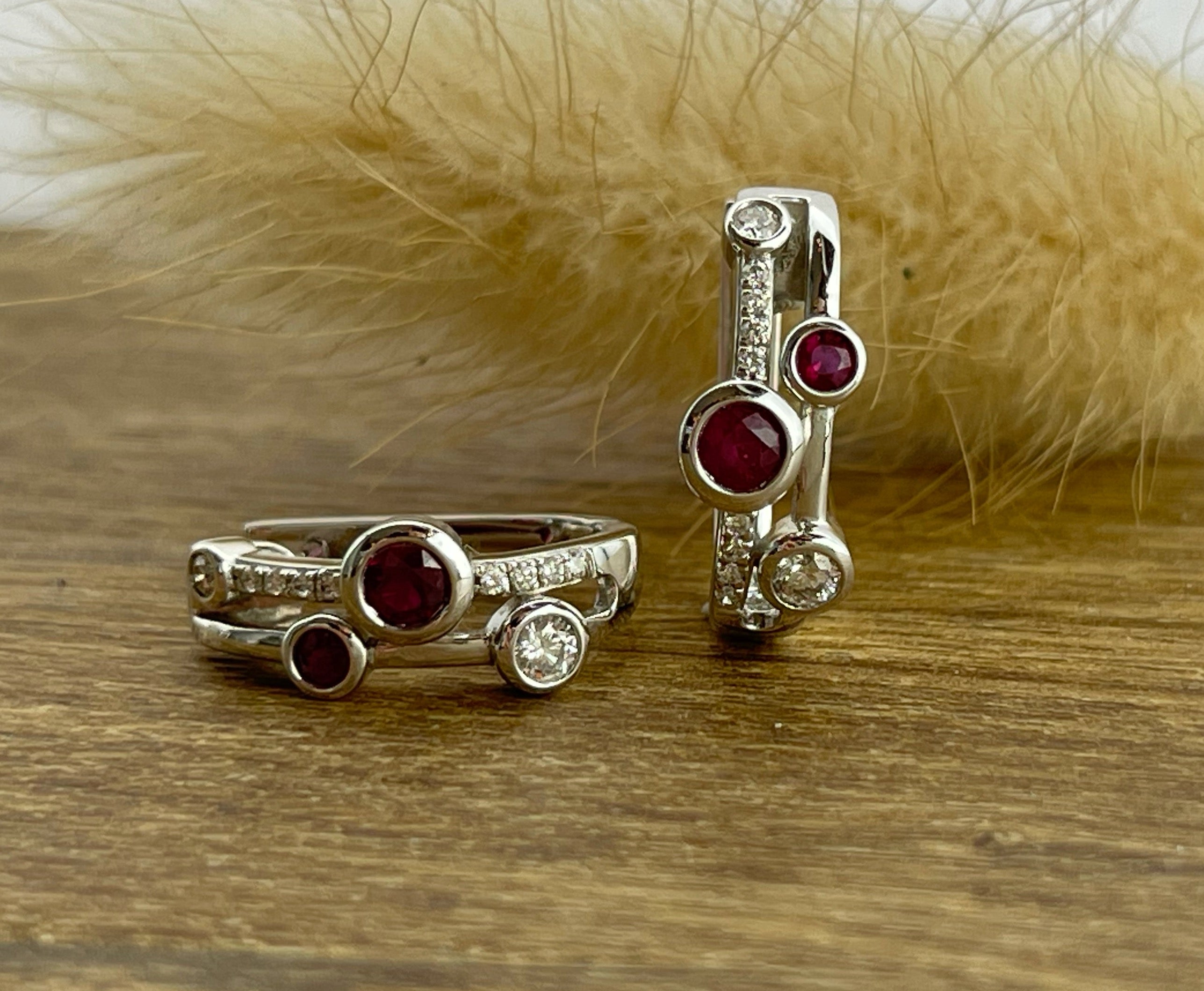 Ruby and diamond bubble hoop earrings