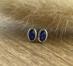 Oval sapphire rubover stud earrings
