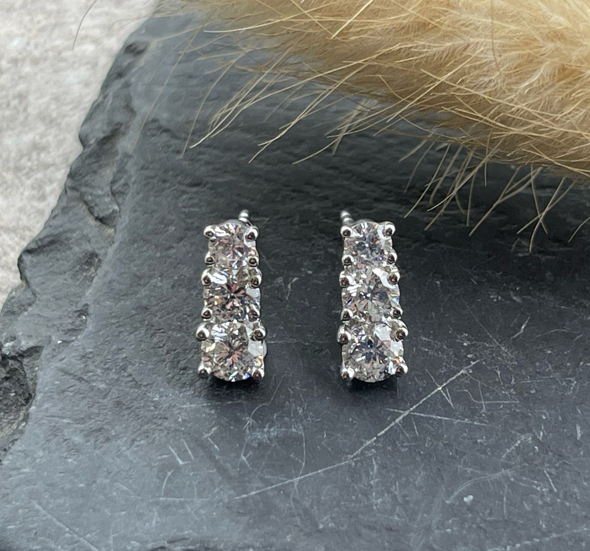 Three stone diamond stud earrings (large)