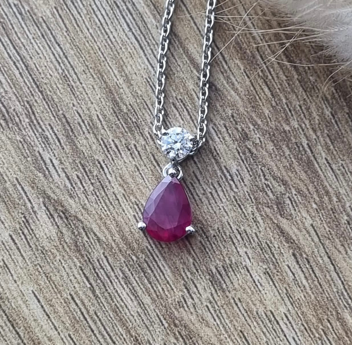 Pear ruby and diamond pendant