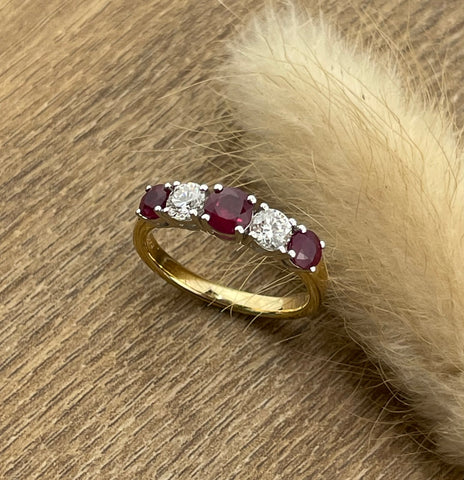 Ruby and diamond five stone ring