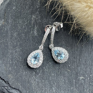 Aquamarine and diamond drop earrings